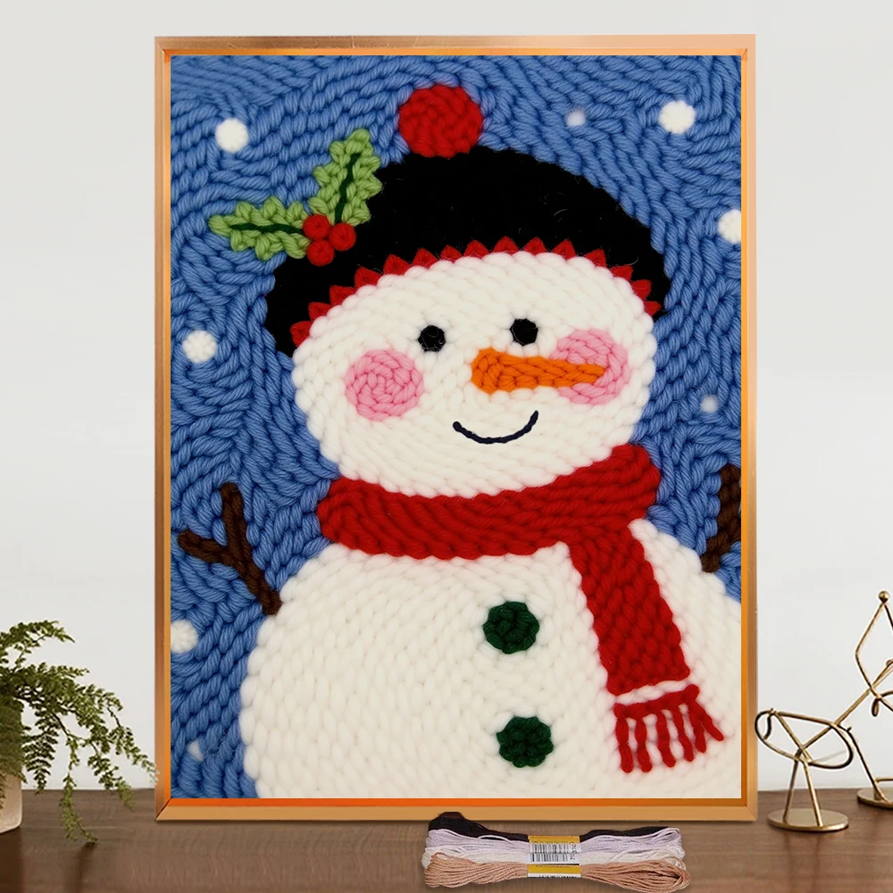 

Cute Cartoon Snowman Punch Needle Embroidery Kit For Beginners Cotton Thread Needlework Embroidery Set Home Decor Christmas Gift