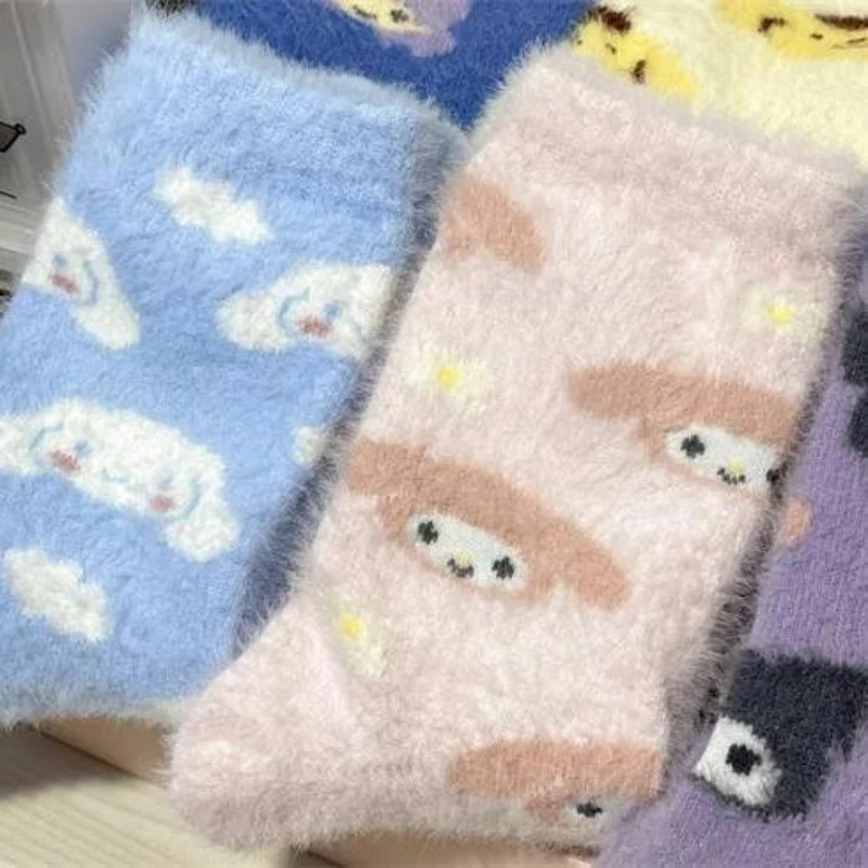 Sanrio Soft Sleeping Socks Cartoon Figure Kawaii My Melody Kuromi Cinnamoroll Home Floor Socks bambini regali di compleanno di natale