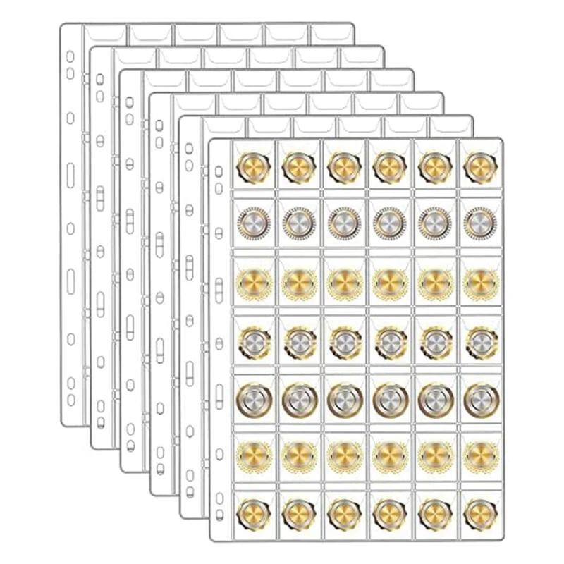 6Sheets Coin Collection Pages For Collectors, Coin Pages,For Dollar Bill Stamp,42-Pockets Per Sheet/252 Pockets In Total