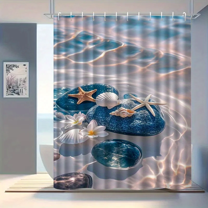 

Душевая штора с изображением морских волн, пляжная тематика, декор для ванной, морские звезды, ракушки, цветы, современный интерьер для дома