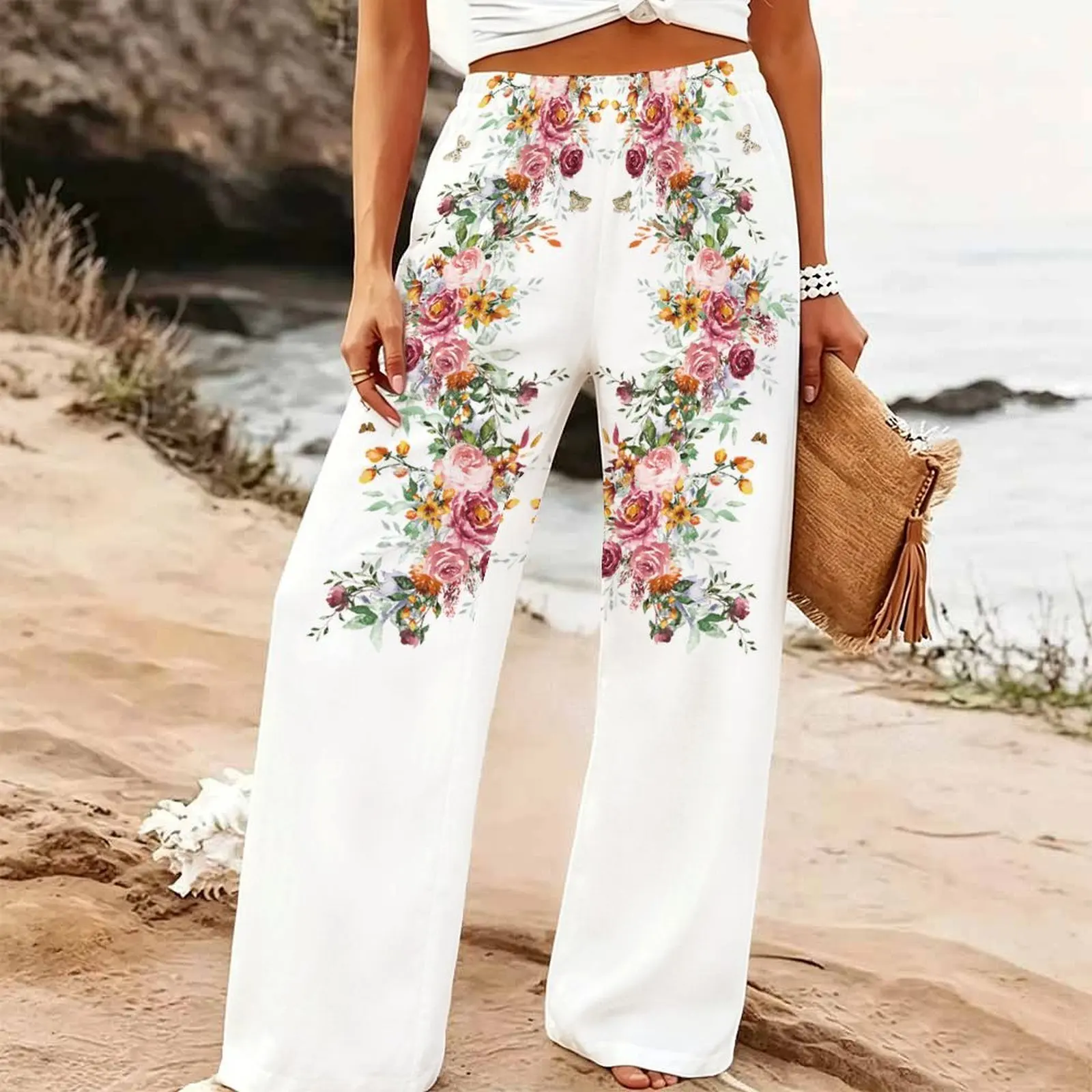 Winter Printed Trousers Retro Mopping Pants Loose Jogging Pants Elegant Yoga Pants Autumn Women High Waisted Wide Leg Pants