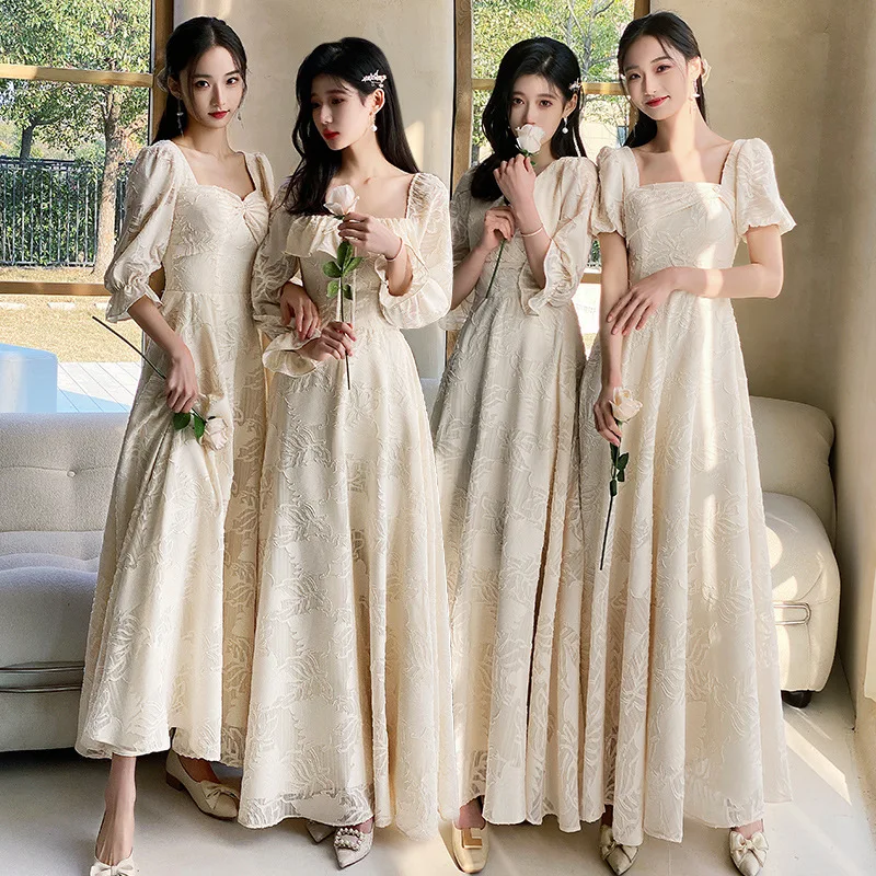

Champagne Bridesmaid Dress 2025new Summer Long Sleeve Boudoir Dress Wedding Sisters Group Dress Women Can Wear At Ordinary Times