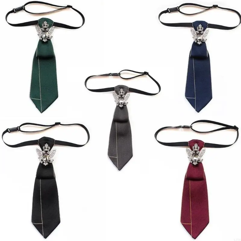 L5YA Uniform Black Ties for Senior High School Uniform Pre-tied Metal Charm