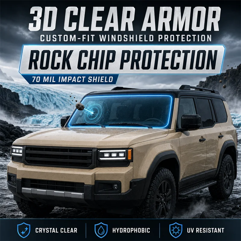 1.8mm 70Mil Front Windshield Protector for Toyota Land Cruiser Prado 250 LC250 2024-2026 Hydrophobic Rock Chip Armor Shield