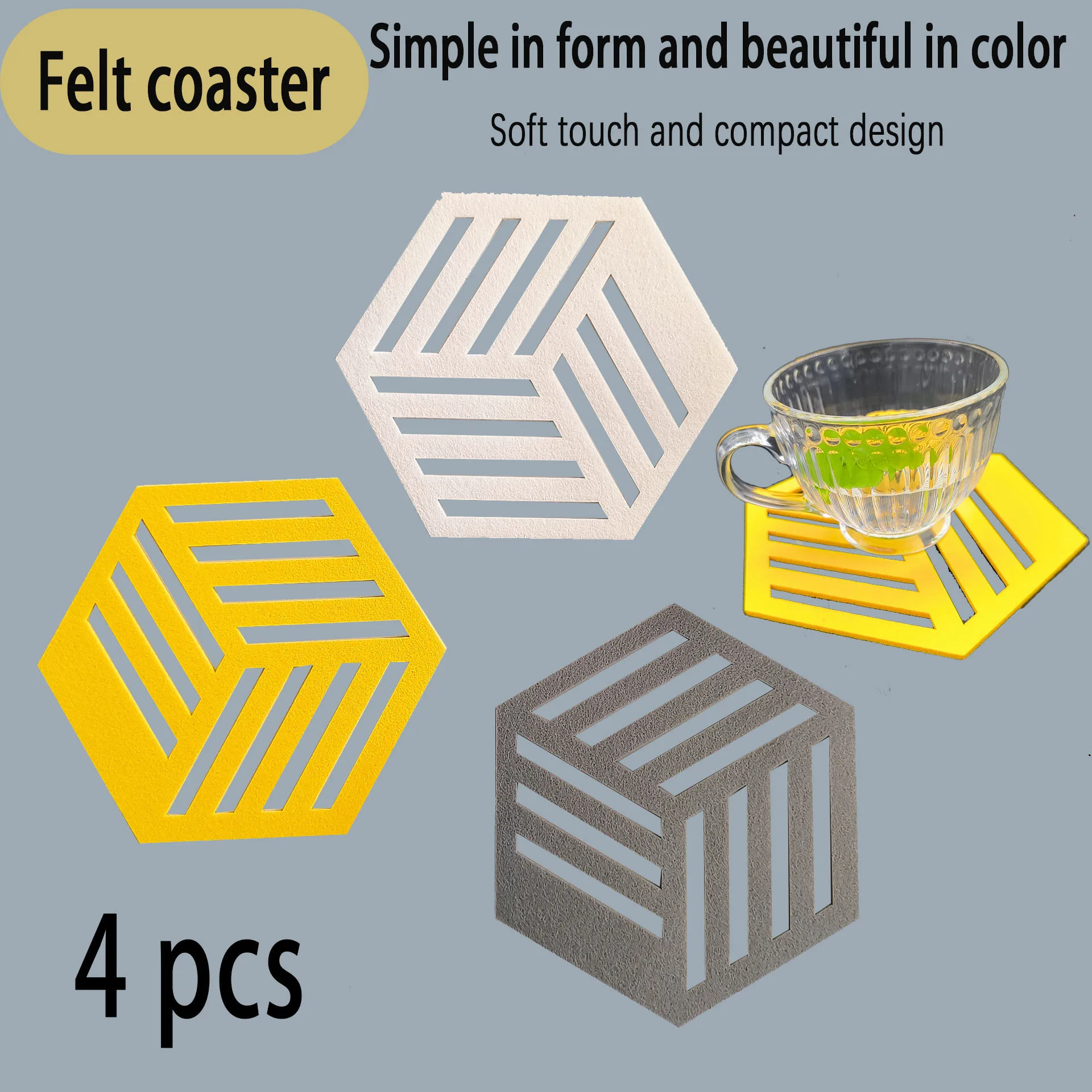 

4 шт., шестиугольная фетровая подставка в скандинавском стиле, подставка для чайной чашки, креативная полая фетровая изоляционная подставка с геометрическим рисунком