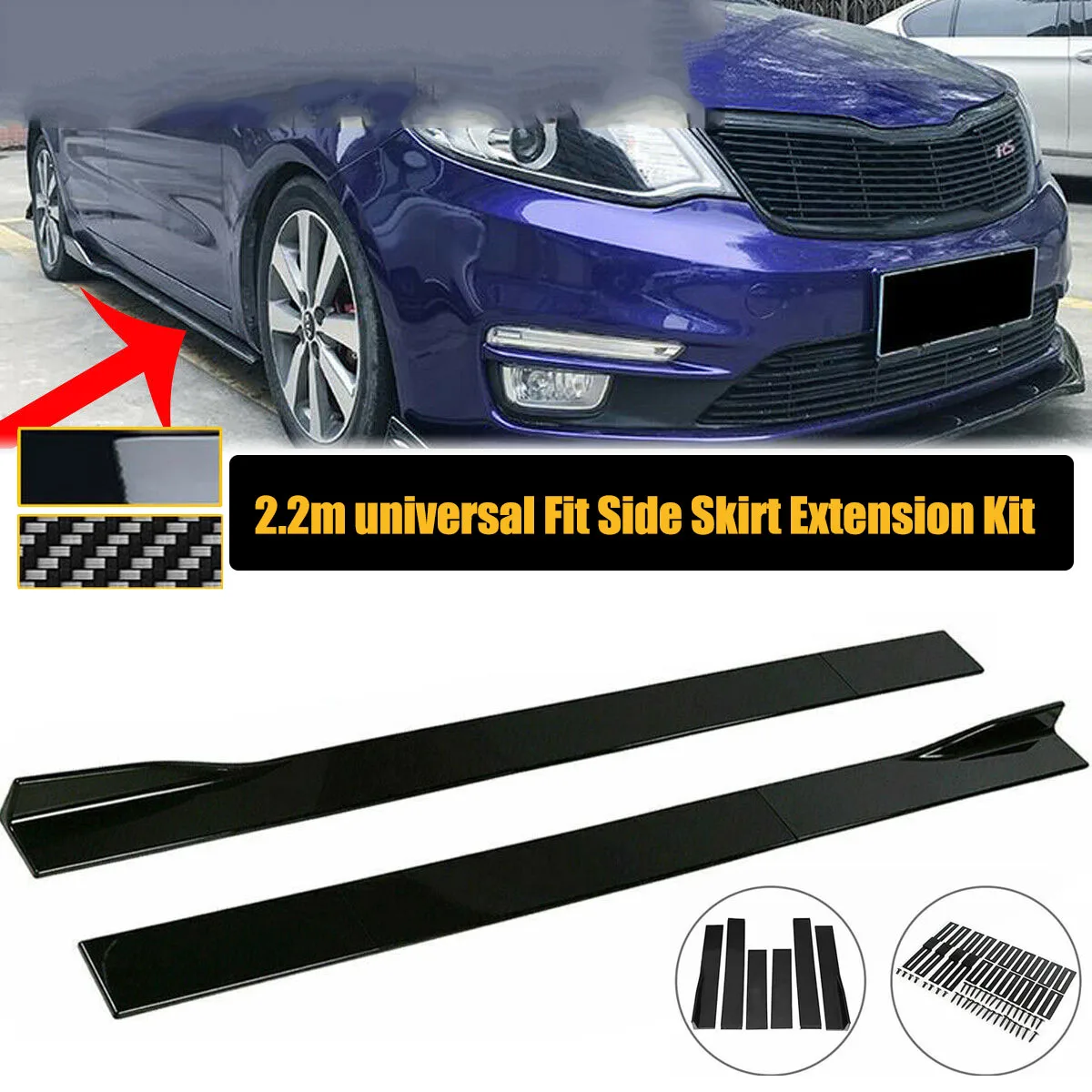 

2.2M Universal Side Skirts Extension Rocker Panels Lip Splitters Body Kit For Kia K5 Optima Forte GT 2010-2022 Car Accessories