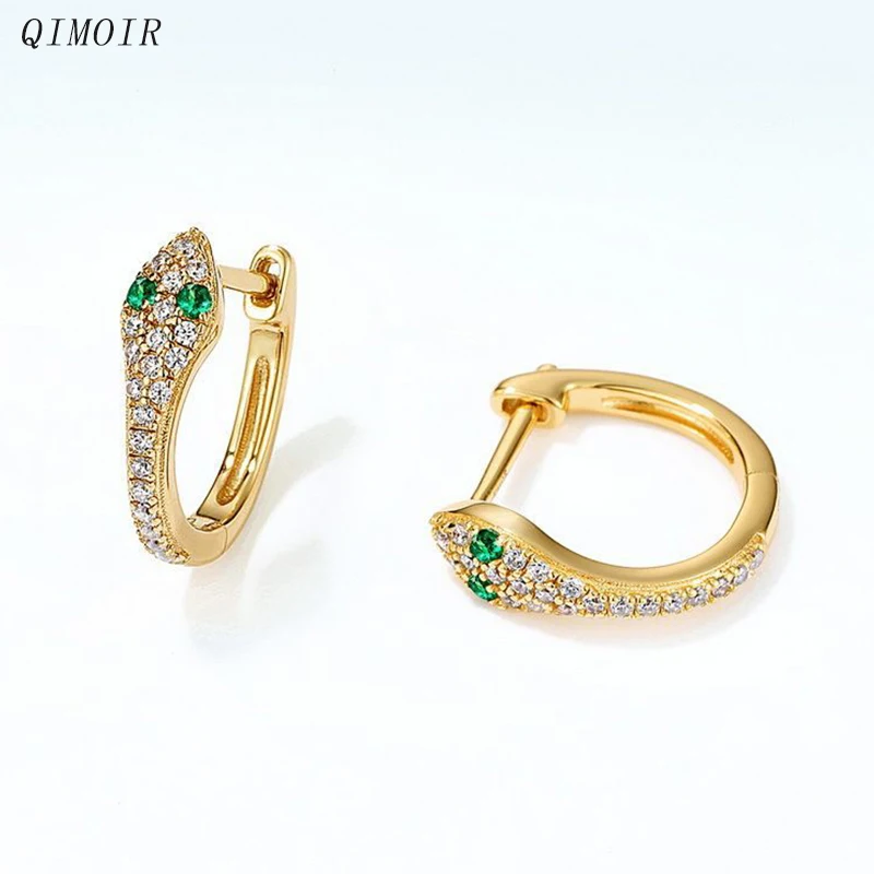 Cute Metal Snake Zircon Earrings For Women Small Size Copper Hoop Ear Ring Fashion New Trendy Jewelry Girl Gifts Animal C1219