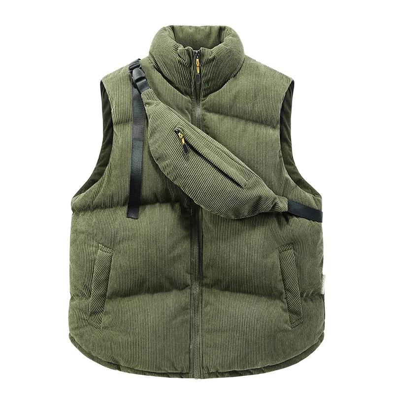 

Korean Winter Vest Fashion Harajuku Waistcoat Sleeveless Men Warm Thick Jacket with Backpack Corduroy Men's New Autumn Coats