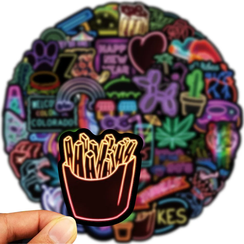 50PCS Cartoon Ins Neon Graffiti Waterproof Stickers Creative Trendy Notebook Refrigerator Guitar Helmet Car  Decoration Stickers