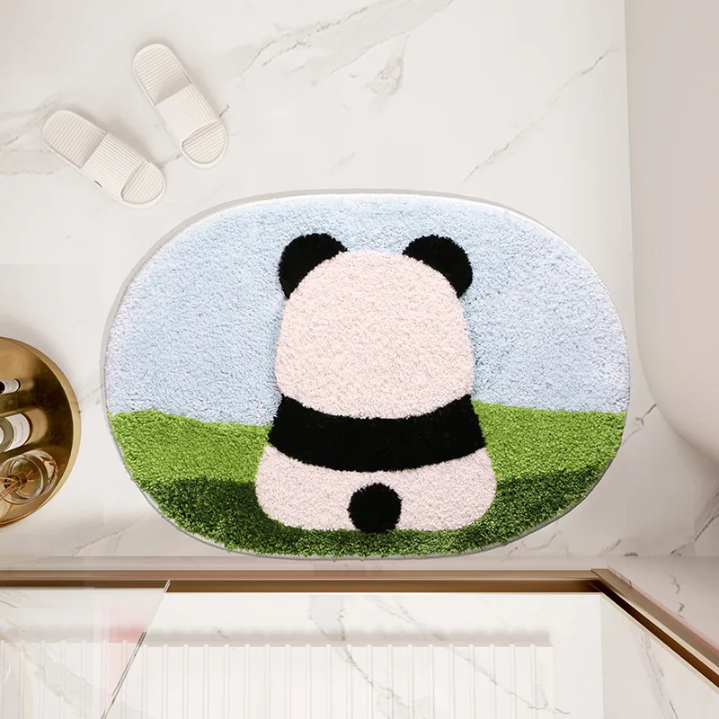 Carpet resistant to dirt and easy to maintain, cartoon panda cooling bathroom absorbent carpet, imitation cashmere door mat