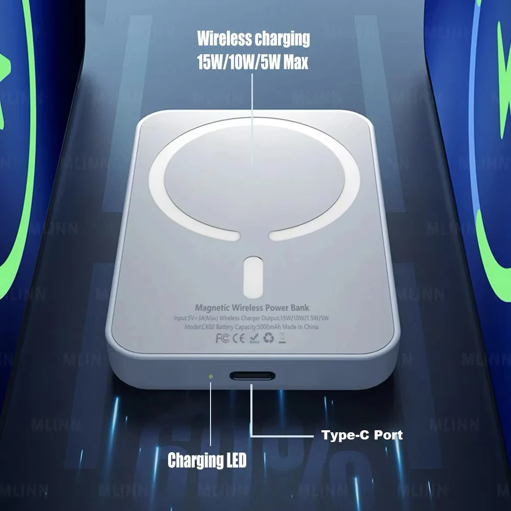 Apple 외장 배터리용 자기 보조베터리 Magsafe iPhone 예비 배터리용 휴대용 ... - 3