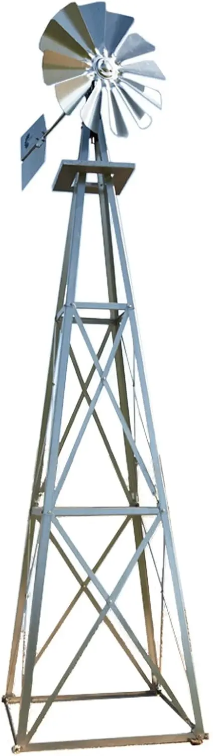 Decorative Backyard Windmill – Galvanized Finish – Durable Weather-Resistant 4-Leg Tower with Anchoring Stakes – Lawn & Garden Y