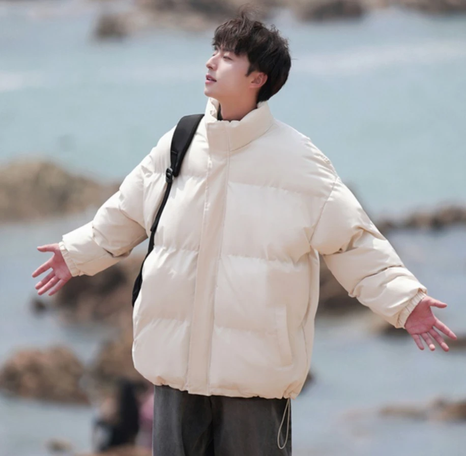 

Solid Color Men's Padded Coats Stand Collar Korean Style Simple Menswear All-match Loose Male Cotton Jackets Winter