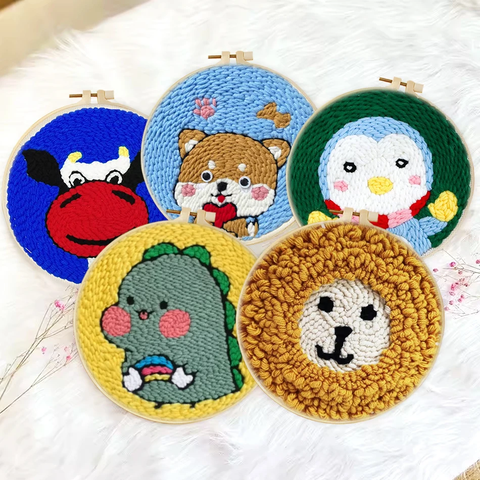 

Punch Needle Embroidery Kit for Beginner Tool With Threader Fabric DIY Needlecraft Animal Tufting Rug Hooking Poke Home Decor