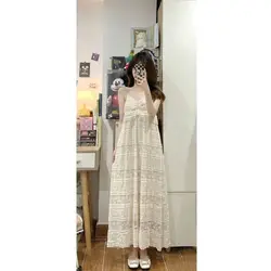 2023 Summer Sweet, Fresh and Gentle V-neck Lace Cut Out High-end Feeling, Fashionable and Super Immortal Temperament Long Dress