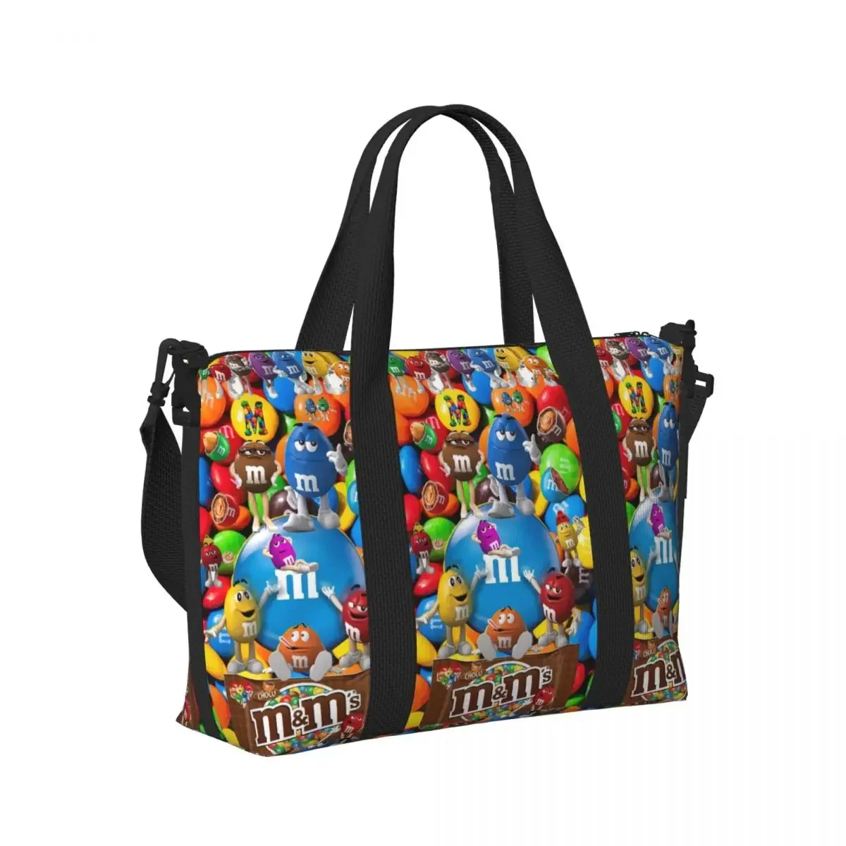 MM Chocolate Candy Cartoon Beach Travel Bag Large Capacity Tote Bags for Gym Sport Women Shopping Duffle Shoulder Bag