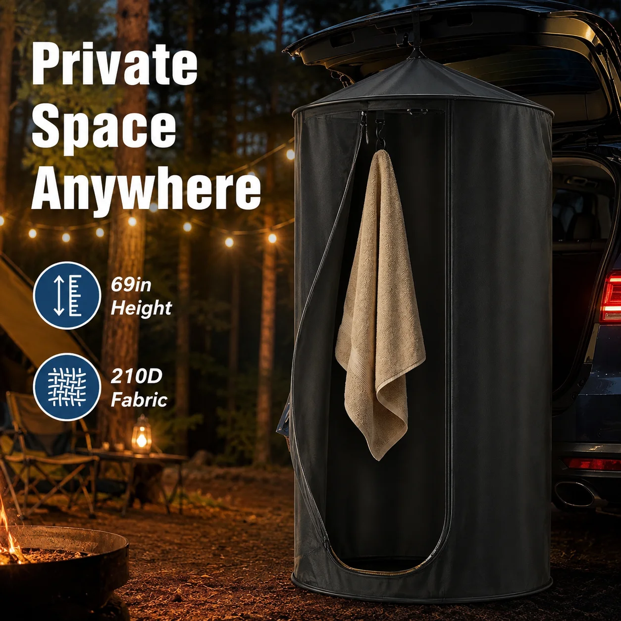 Portable Hanging Privacy Shelter for SUV Tailgate, Outdoor Changing Shower Toilet Tent with Removable Base for Camping Travel