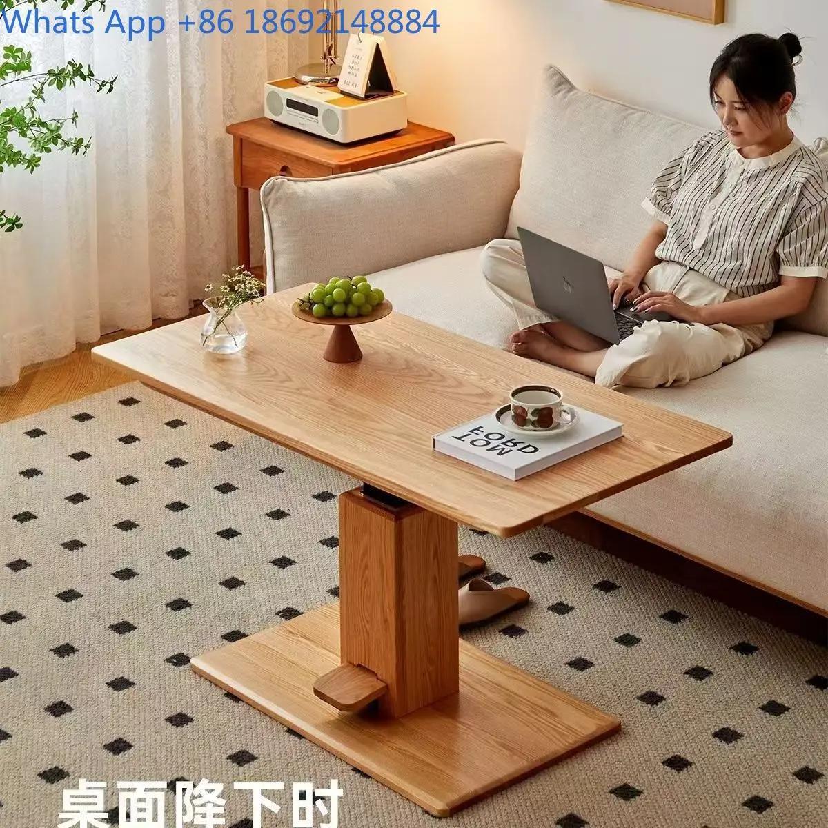 Solid Wood Adjustable Coffee Table Multi Functional Home Desk for Small Spaces Modern Living Room Office Use