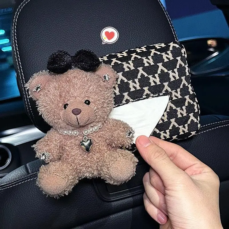 Cute Bear Car Tissue Box Draw Animal Cartoon Panda Paper Box Car Seat Back Tissue Wrapped Car Accessories Interior Decoration