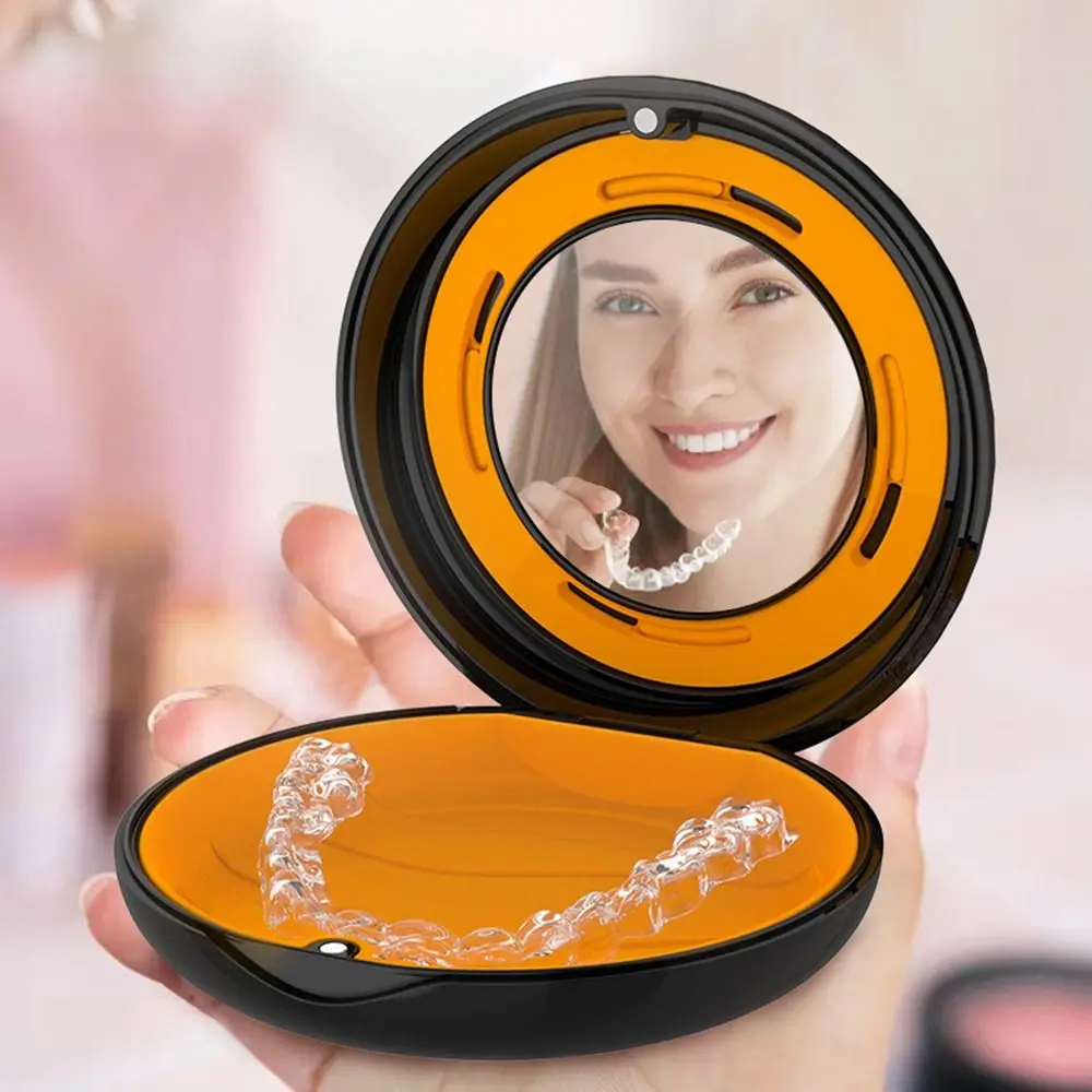 Magnetic Closure Retainer Case With Mirror Portable Cleaning Tooth False Teeth Box Mouthguard Container 5 Colors