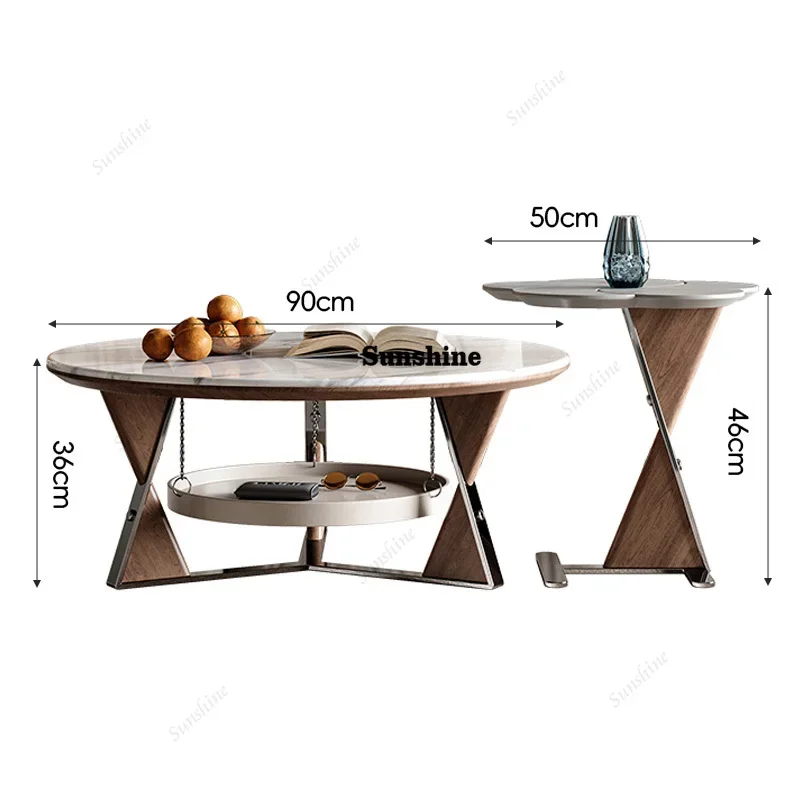 YRound Petal-shaped Stainless Steel Side Table Coffee Tables Set Living Room Modern Center Table Sets with Hanging Storage Tray