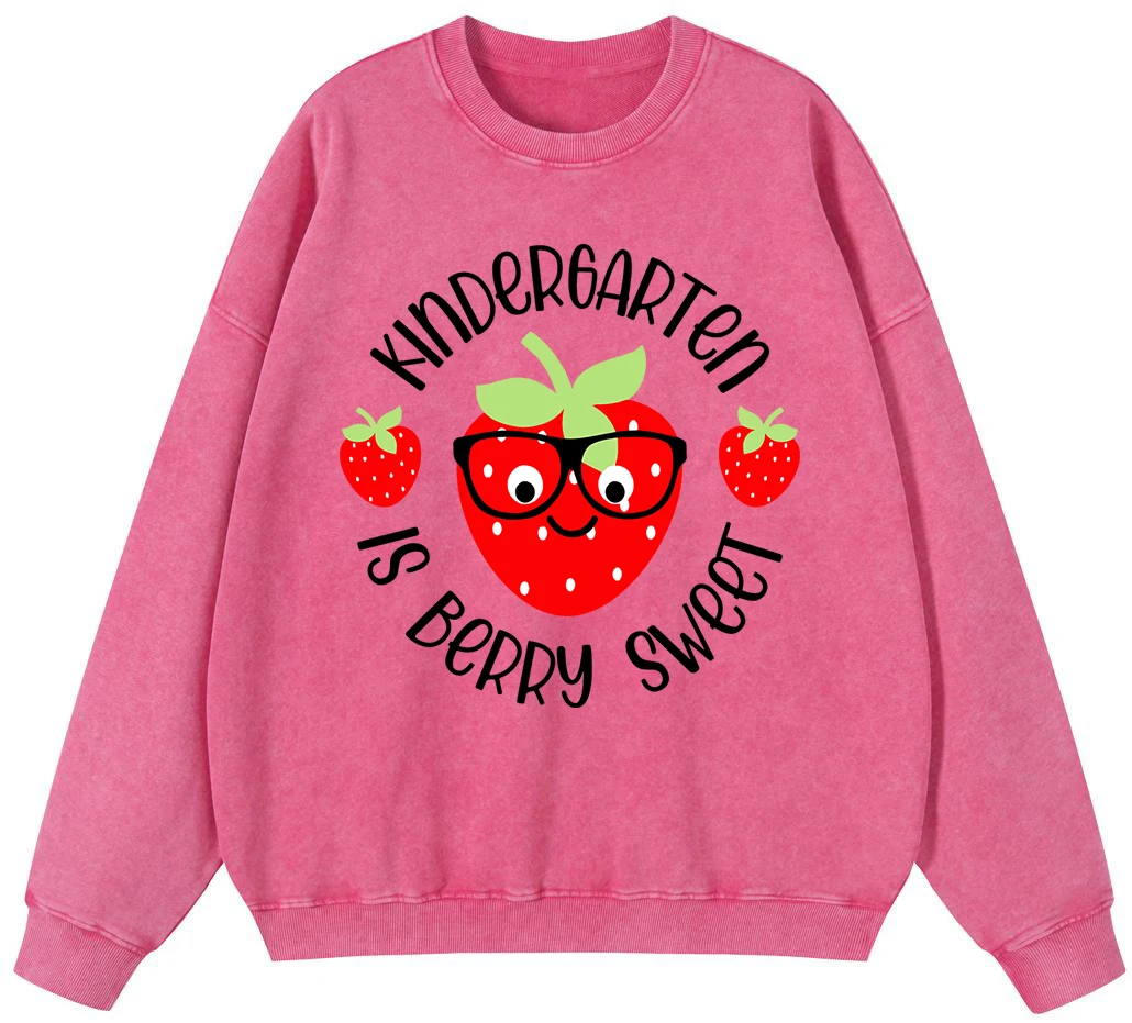 

Kindergarten Is Berry Sweet Woman Vintage Washed Cotton Sweatshirt Pullover Autumn Fleece Sweatshirts Casual Loose Warm Tops