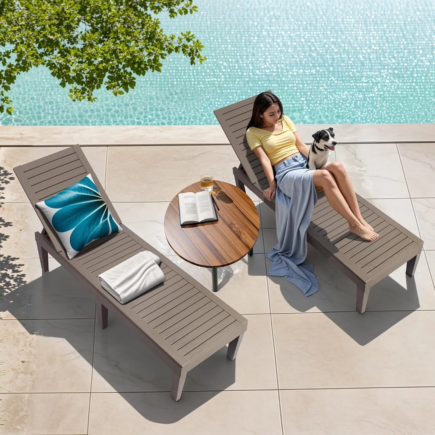 2PCS 5 Position Adjustable Lightweight Waterproof Outdoor Chaise Lounge For Patio Pool, Custom