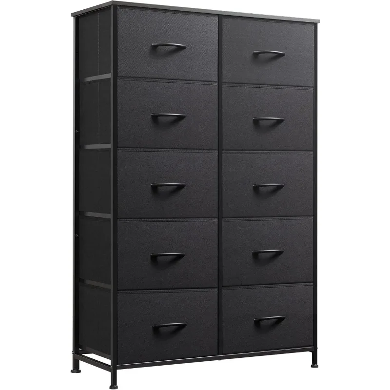 Tall Dresser for Bedroom with 10 Drawers, Chest of Drawers, Dressers Bedroom Furniture, Storage Organizer Unit with Fabric Bins