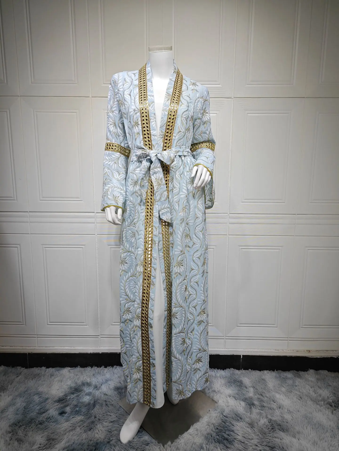 Dubai Donna Kimono aperto Abaya Abito interno musulmano Due pezzi Set Jalabiya Caftano Robe Arabo Musulmane Femme Abbigliamento da festa islamico