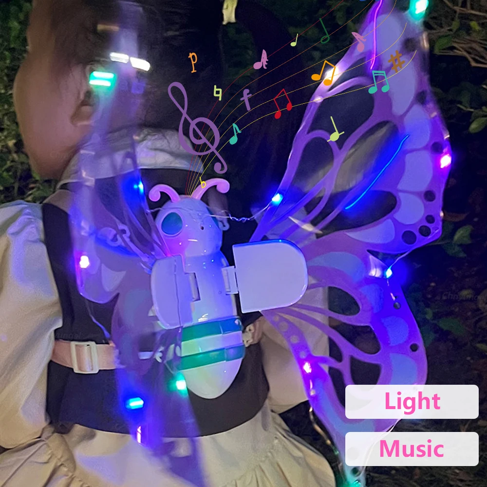 Asas de borboleta elétricas em movimento, asas de elfo com luz, asas de fada para crianças, aniversário, natal, cosplay, brinquedo de anjo para meninas