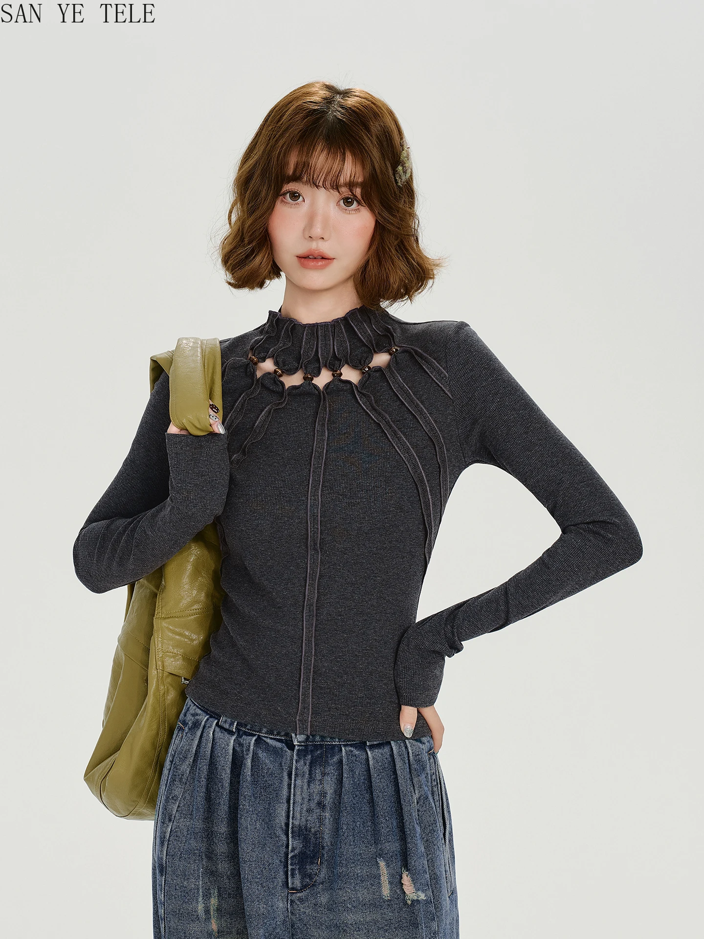 T-shirt à manches longues pour femmes, Slim, col haut, ajouré, respirant, mode automne, Design élégant, col roulé, nouveau