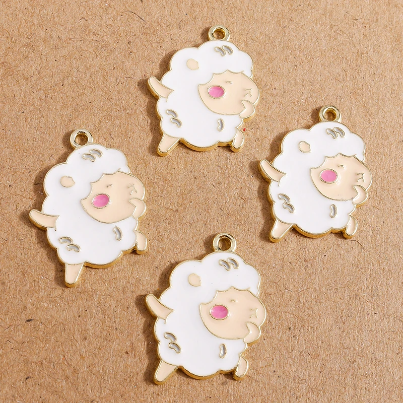 10pcs Cute Enamel Sheep Charms Cartoon  Animal Pendants Charm for Jewelry Making DIY Earrings Necklaces Accessories Supplies