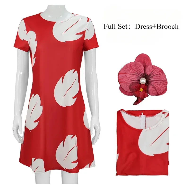 Lilo Cosplay Costume Pelekai Red Lilo Dress Lilo Costume Brooch Outfits Halloween Carnival Party Role Play Uniform for Women