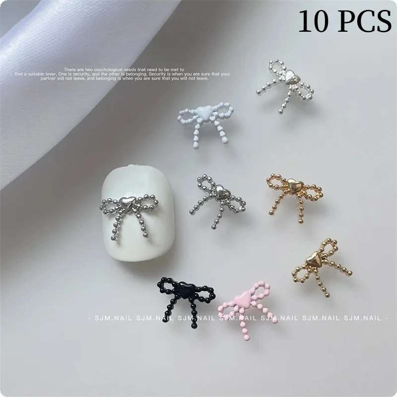 10pcs Nail Art Charms Heart-shaped Bow Colorful Mini Peach Heart Bow Tie Nail Wearing Decoration
