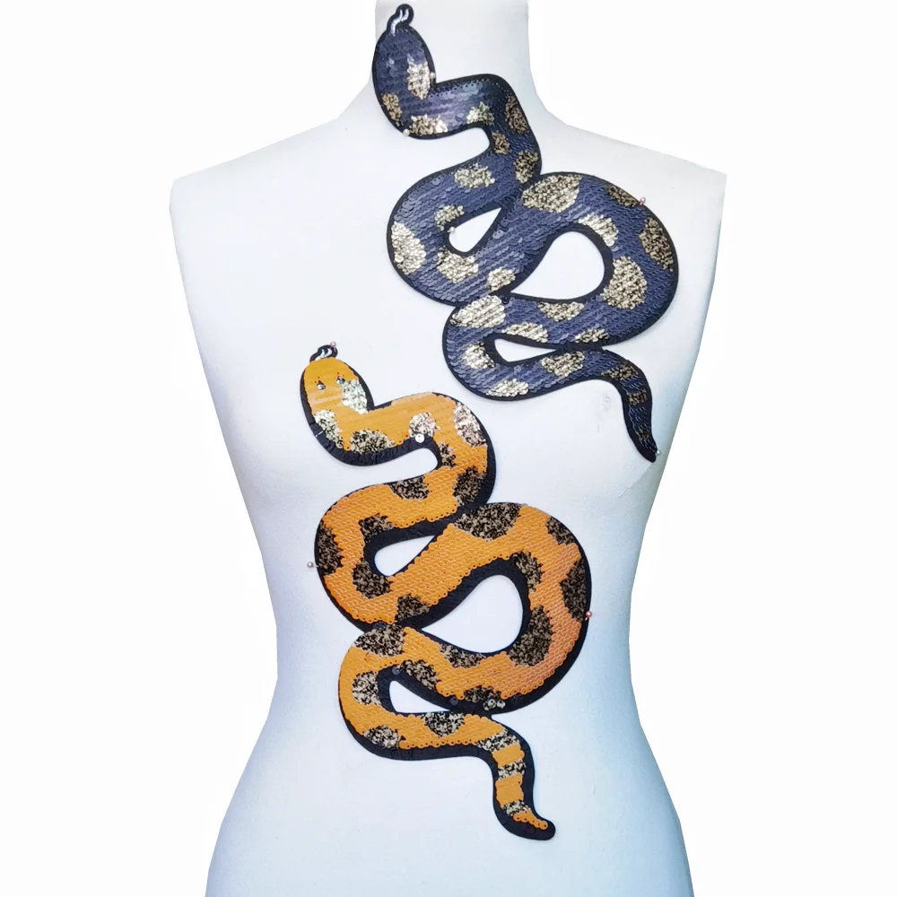 Reversible Sequin Snake Patch Serpent Beaded Applique Animal Patches For Clothing Appliques Parches Iron On AC1449