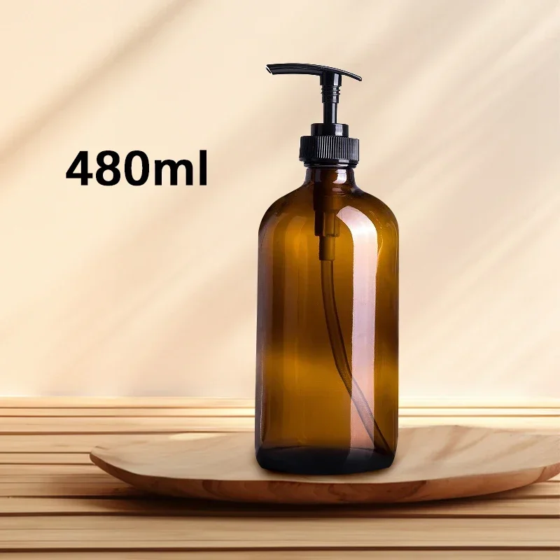 240m/480ml Brown Glass Soap Dispenser Shampoo and Conditioner Dispenser Glass Soap Allocation Device Home Bathroom Supplies