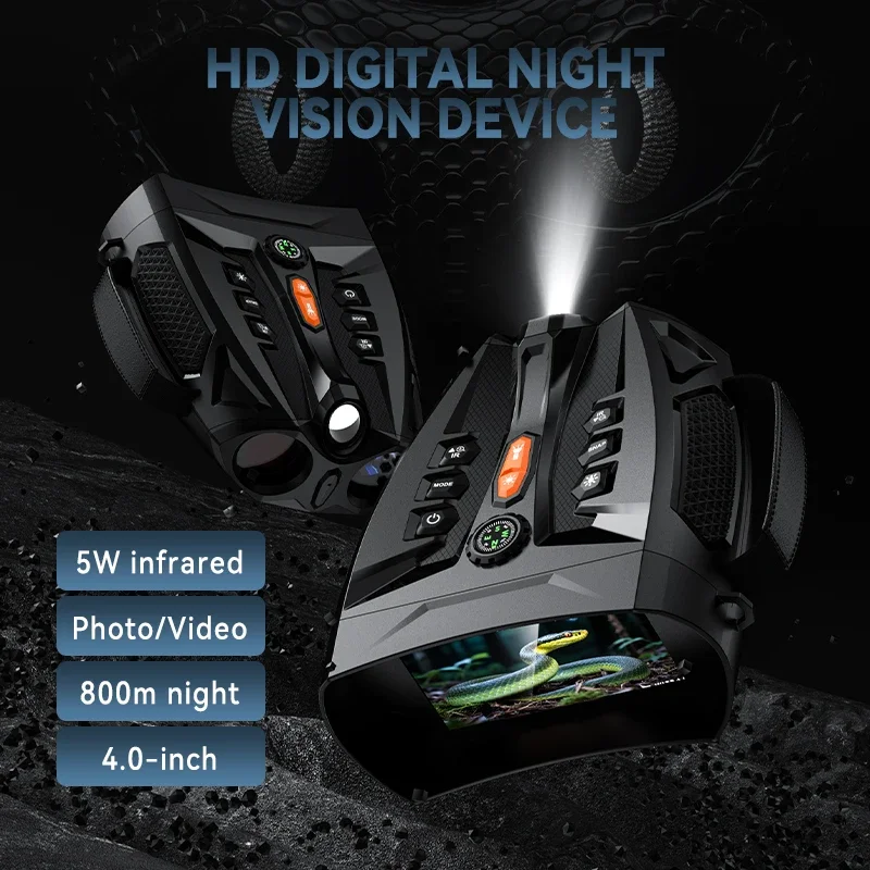 4.0'' Screen 4K Night Vision Binoculars, 10X Digital Zoom, Built-in Tactical , 5000mAh Rechargeable Infrared Goggles for Camping