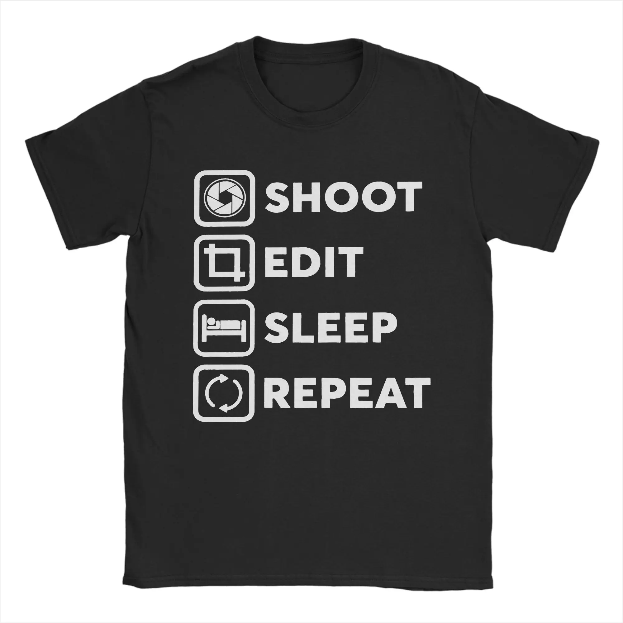Harajuku Shoot Edit Sleep Repeat T Shirt Men Cotton Short Sleeve Photographer Round Neck Summer Tops Shirts