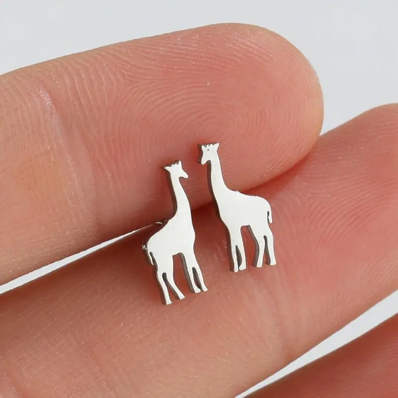 Orecchini di alce giraffa in acciaio inossidabile Pop per ragazze bambini cervo cane fantasmi unghie Phoenix scoiattolo Stud Ear Dinosaur Animal