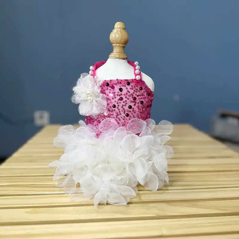 

Handmade Pet Dog Clothes Original Suspender Sequin Flower Dress For Small Medium Dog Poodle Dog's Skirt Costume For Dog
