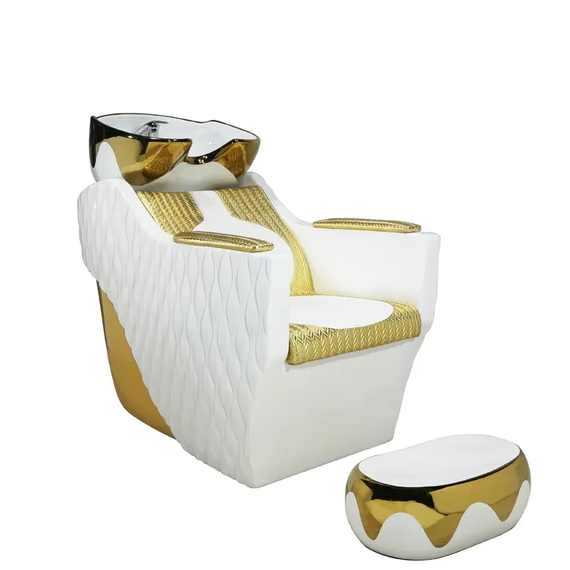 

White & Gold High Quality Hot Sale Shampoo Bed Sink Backwash Unit Hair Washing Hairdressing Bowl And Salon Shampoo Chair