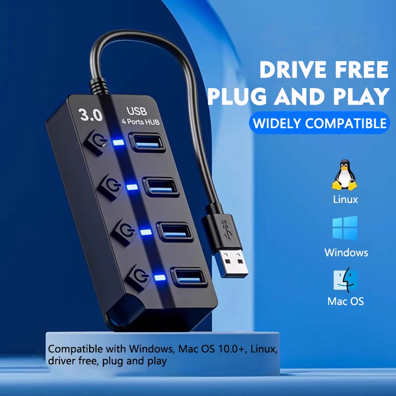 JUMPEAK 4 منافذ 7 منفذ USB Hub USB3.0 المتوسع محطة الإرساء الفاصل مع محول الطاقة مع التبديل لأجهزة الكمبيوتر المحمول متعدد الأجهزة