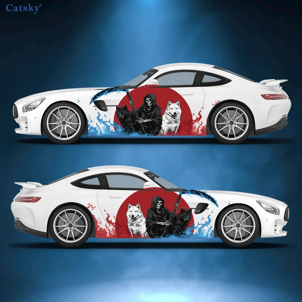 

Two-sided Wolf and Flame Scythe Decal, Durable, Fade-resistant, Easy to Install and Remove - Enhance the aesthetic of vehicle wi