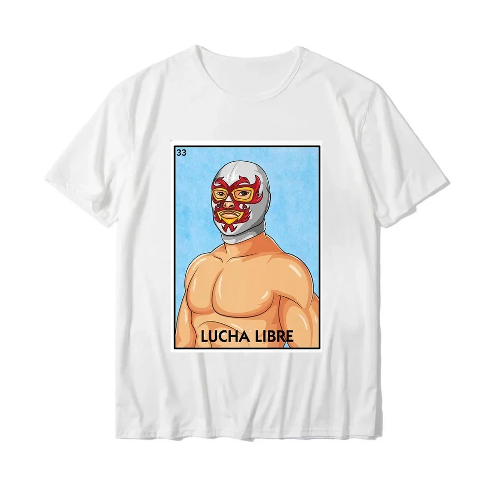 Lucha Libre Mexican card game wrestler Bingo Pop hip hop novelty street wear summer men women universal crewneck T-shirt