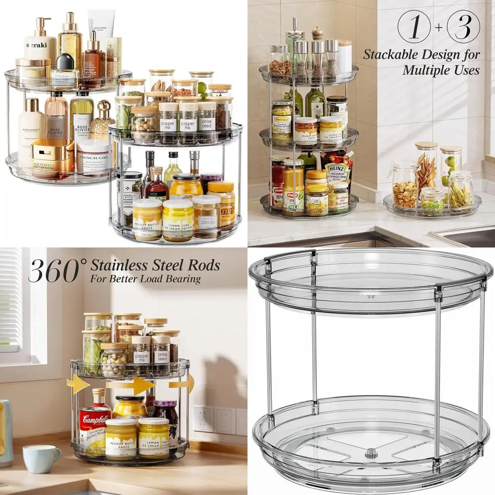 

10,6-серый 2-уровневый органайзер Lazy Susan Spice Rack для кухни, шкафа, кладовой и туалетного столика в ванной комнате