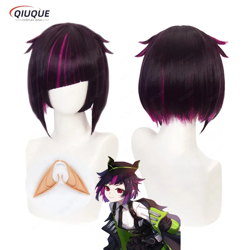 2025 yiyi Anime Lilia Vanrouge Cosplay Short Black Purple Mixed Heat Resistant Synthetic Hair Halloween Role Play Wigs + Wig