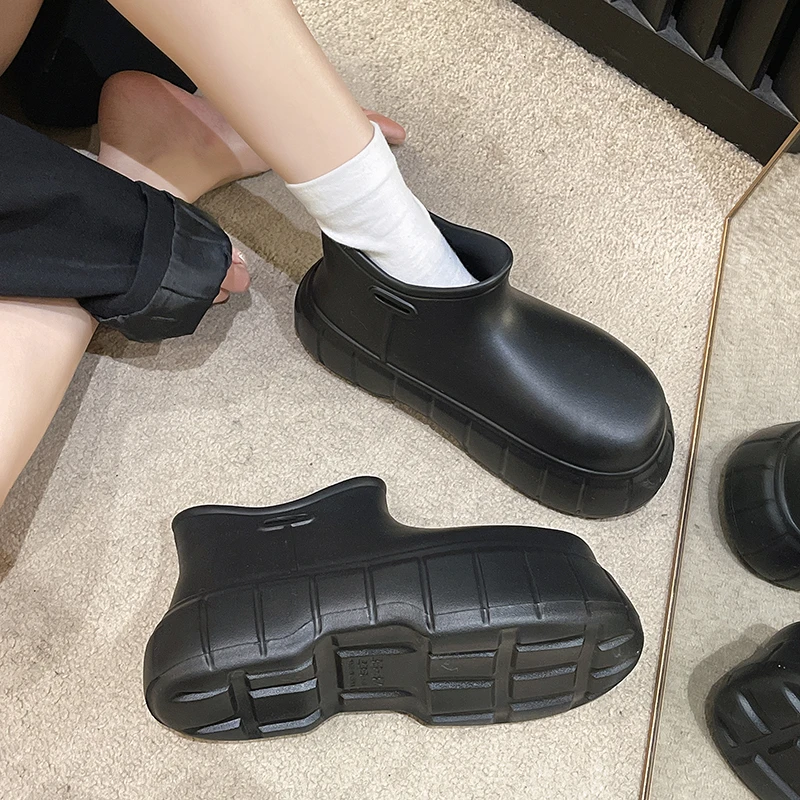2023 Women\'s Rain Boots Thick Sole Outdoor Waterproof Rain Shoes Fashion Solid Casual Ankle Boot Platform Non-slip Ladies Shoes