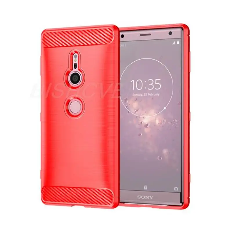 For Sony Xperia XZ2 Brushed Carbon Fiber Soft Silicone Phone Case For Sony Xperia XZ2 Compact Magnetic Ring Stand Cover