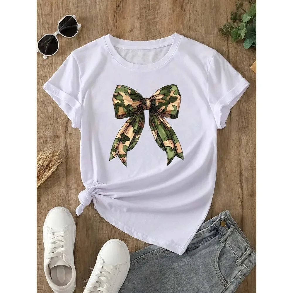 Sommer Neu 90er-Jahre Leopardenmuster Schleife Kurzarm Print Kleidung Damen T-Shirt Harajuku Grafik Kleidung Damen Casual Top Tee – Detail 8