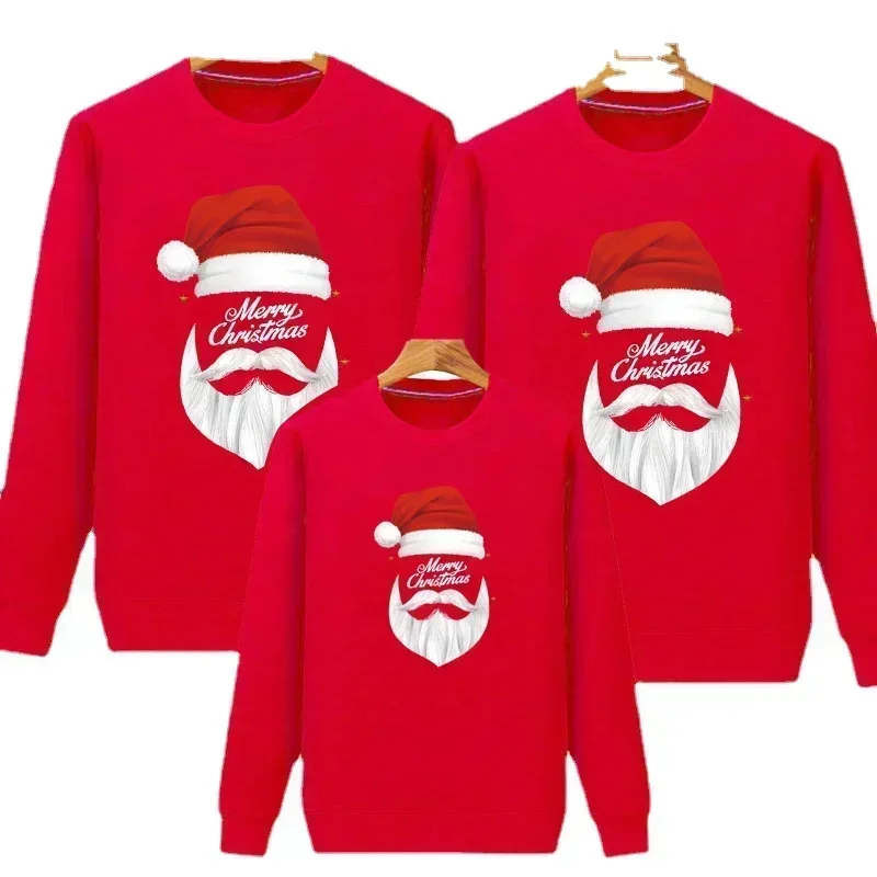 Christmas Family Matching Outfits Long Sleeve T-shirt  Santa Beard Merry Christmas Print Parent-child Tees for Xmas Party